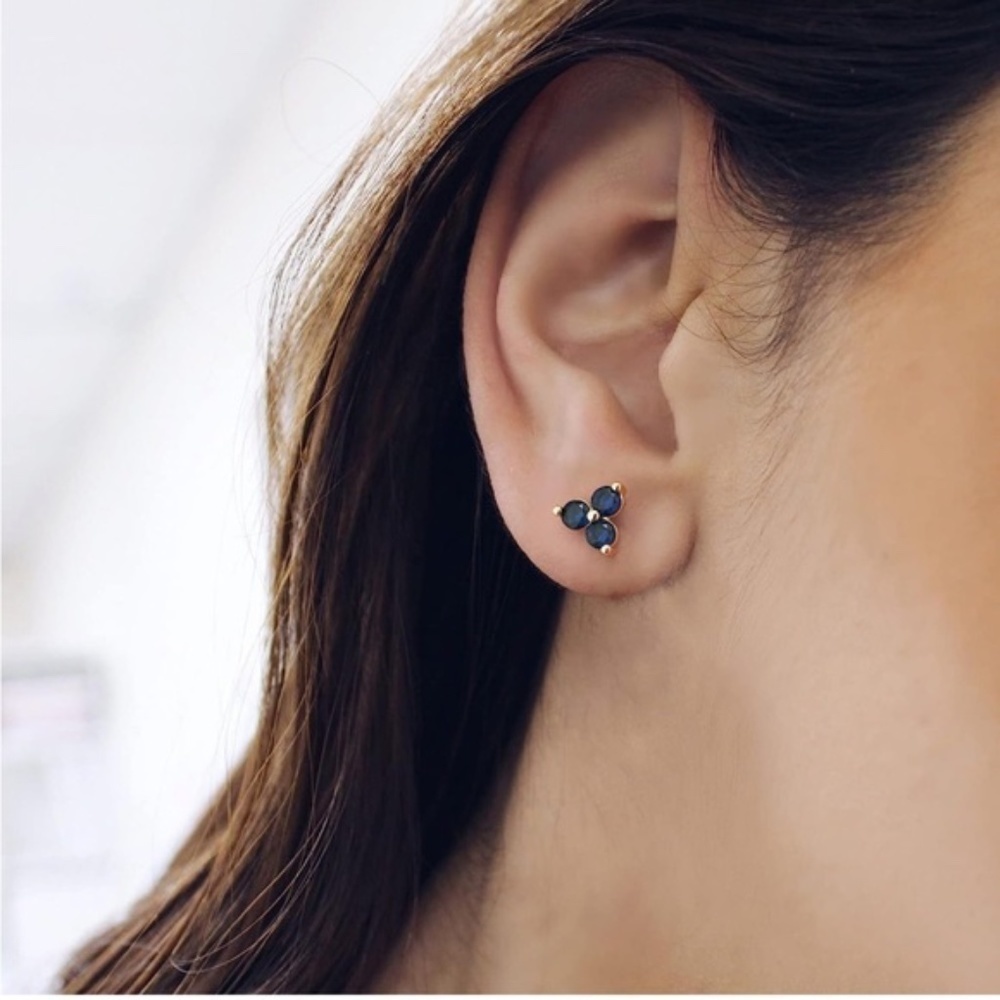 GOLD 14k Gold Plated Blue Cubic Zirconia Stud Earrings